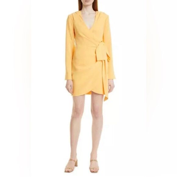 CINQ a SEPT Yellow Orange Sierra Wrap Front Crepe Long Sleeve Mini Dress Sz 2 - Picture 1 of 14